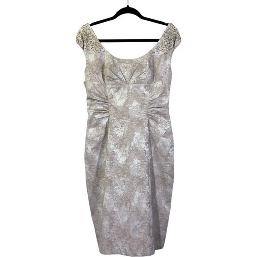 ADRIANNA PAPELL Silver Beaded Sheath Dress